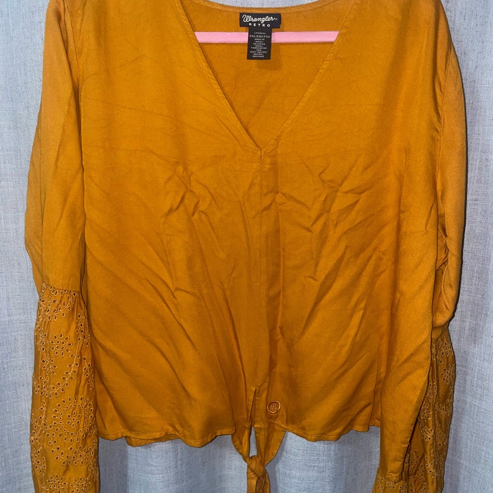 Wrangler Orange Smocked Tie Front Blouse